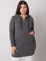 Ciemnoszara bawełniana tunika plus size z kapturem Kierra
