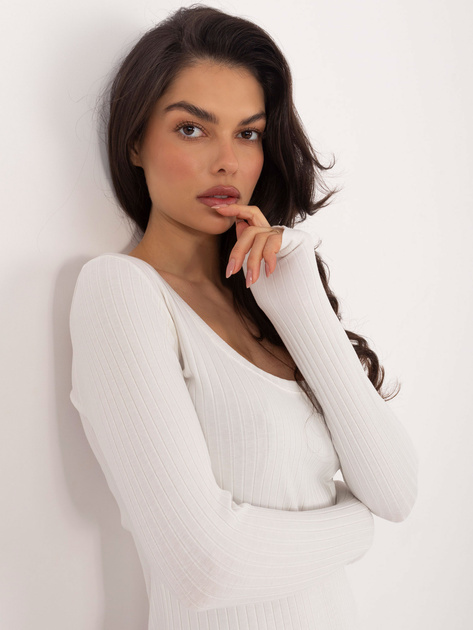 Ecru damskie body basic w prążek RUE PARIS