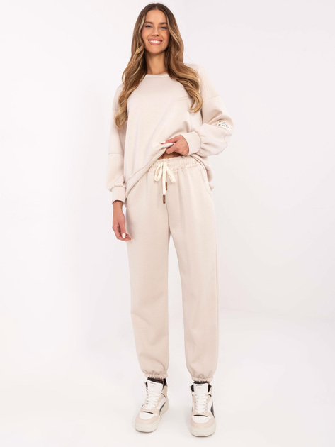 Hurt Beżowy dwuczęściowy komplet z domieszką wiskozy