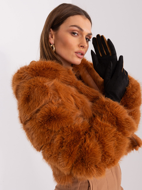 Hurt Czarne eleganckie rękawiczki z plecionym paskiem