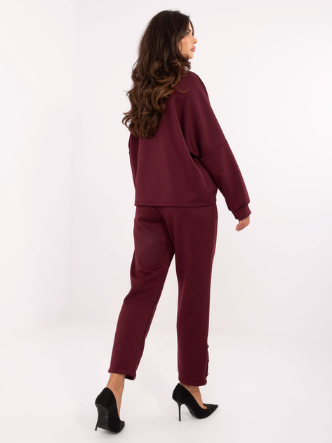 Burgundowy casualowy komplet ze spodniami RUE PARIS