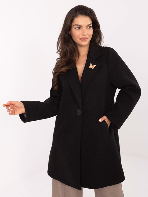 Czarny piankowy płaszcz z broszką RUE PARIS