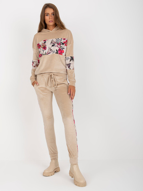 Hurt Beżowy dwuczęściowy damski komplet z weluru RUE PARIS