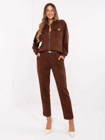 Brązowy casualowy komplet z rozpinaną bluzą