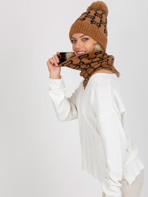 Hurtownia Camelowo-czarny damski komin we wzory