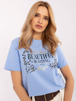 Hurt Jasnoniebieski bawełniany t-shirt damski z napisem