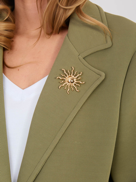 Khaki piankowy płaszcz z broszką RUE PARIS