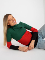 Hurt Ciemnozielono-czarna bluzka basic z golfem w prążek