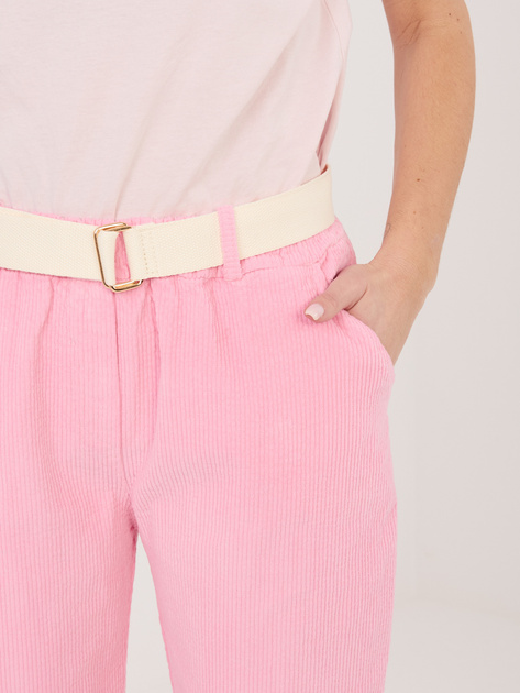 Różowe damskie spodnie cigarette z sztruksu