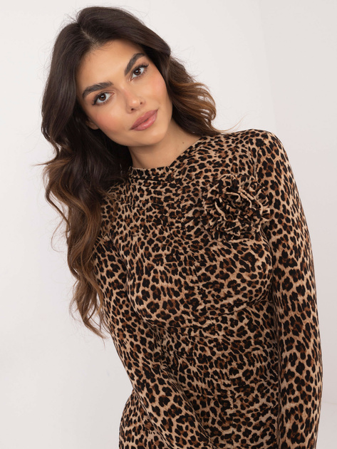 Hurt Beżowo-czarna dopasowana sukienka z printem