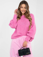 Różowy damski sweter oversize z wełną 