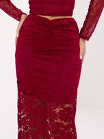 Bordowa koronkowa spódnica z marszczeniem  