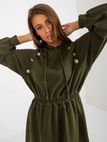 Hurt Khaki midi rozkloszowana sukienka dresowa z guzikami 