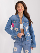 Hurt Niebieska damska kurtka jeansowa w kwiaty