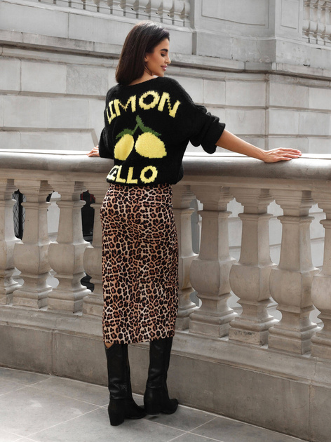 Hurt Czarny sweter damski we wzory z zapięciem na guziki