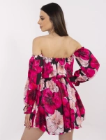 Czarno-różowa mini sukienka hiszpanka w kwiaty