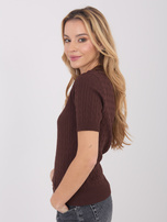 Ciemnobrązowy damski sweter z kołnierzykiem