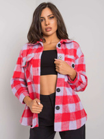 Melana's red and lilac plaid shirt
