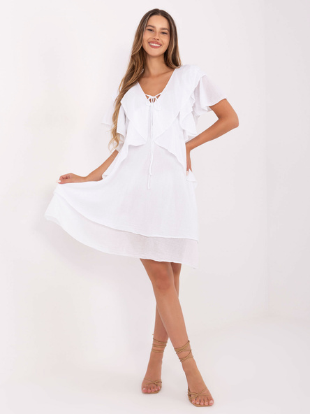 White summer dress with a layered bottom.