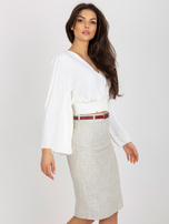 Hurt Ecru krótka bluzka wizytowa z plisowanym rękawem