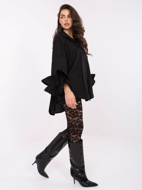 Czarna długa koszula z rozkloszowanymi rękawami
