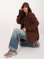 Ciemnobrązowa kurtka z puszystej kurtki pętelkowej RUE PARIS 