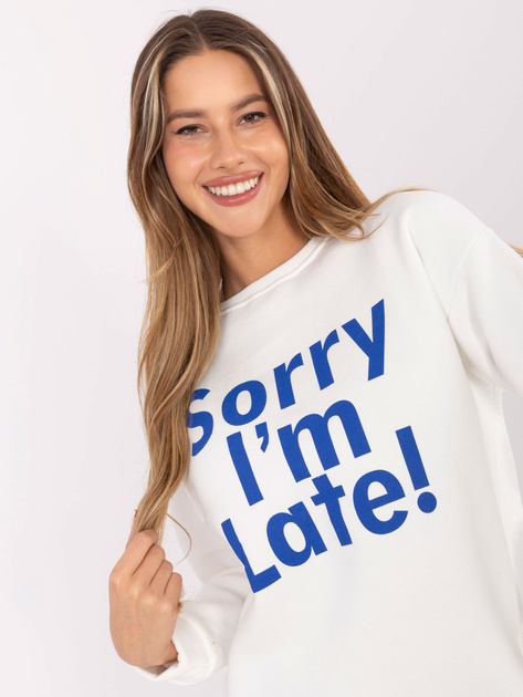 Ecru-niebieska dresowa bluza bez kaptura