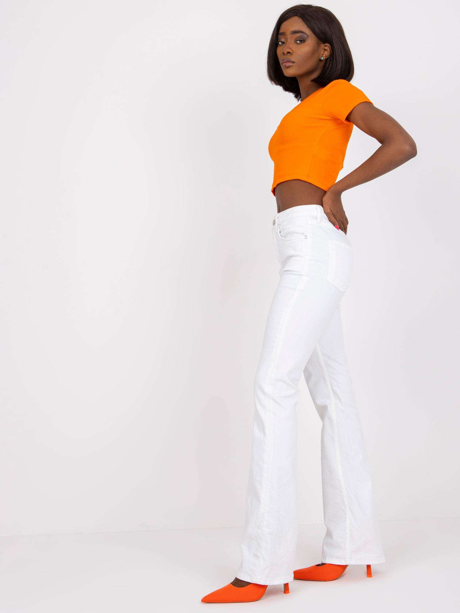 Orange gestreifter Top mit V-Ausschnitt Editta RUE PARIS.