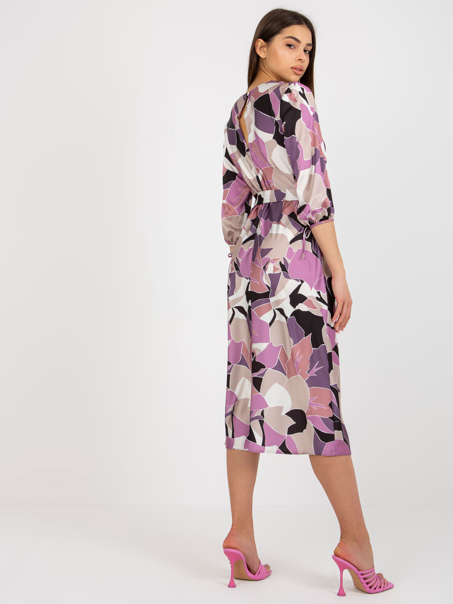 Hurt Purple cocktail dress with print and belt.