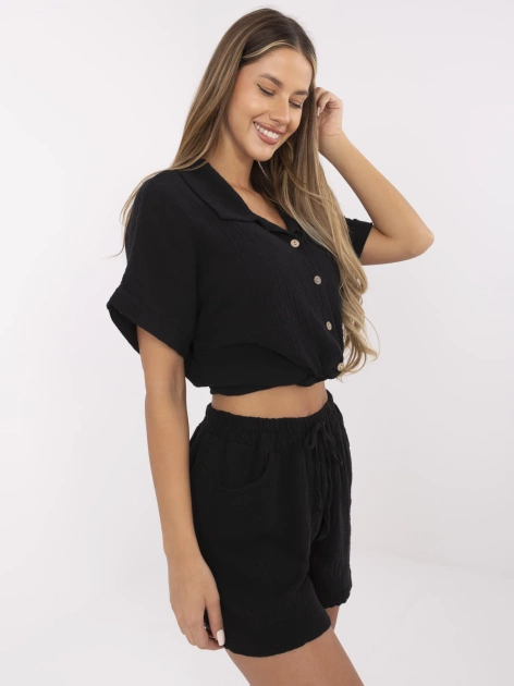 Czarne muślinowe szorty z wiązaniem