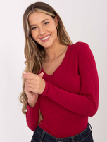 Bordowa bluzka basic w szeroki prążek RUE PARIS 