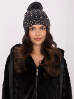 Hurt Czarna zimowa czapka damska z dzianiny