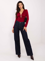 Bordowe eleganckie body z długim rękawem RUE PARIS