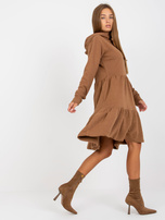 Hurt Brązowa rozkloszowana sukienka dresowa z kapturem FRESH MADE