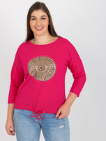 Hurt Fuksjowa bluzka plus size z nadrukiem i dżetami