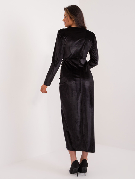 Hurt Czarna welurowa sukienka wieczorowa z rozcięciem