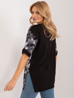 Hurtownia Czarny luźny t-shirt z motywem zwierzęcym