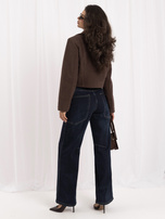 Granatowe jeansy wide leg z geometrycznymi przeszyciami