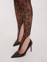 Czekoladowe eleganckie legginsy z zakładką na palec