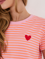 Fluo pomarańczowo-różowy damski t-shirt z haftem