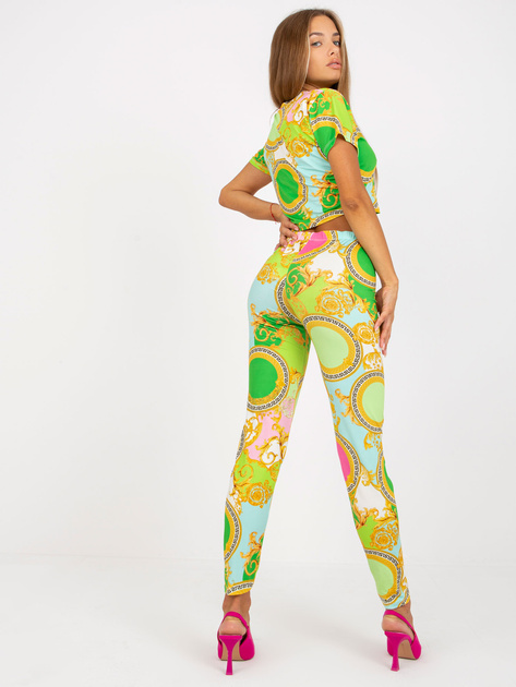 Hurtownia Jasnozielony dopasowany komplet casualowy z printami