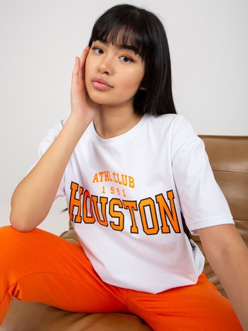 Hurtownia online Biały luźny t-shirt z napisem 