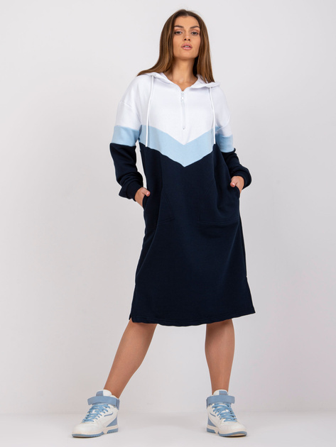 Biało-granatowa sukienka dresowa z kapturem Irem RUE PARIS