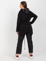 Hurt Schwarzer Reißverschluss-Pullover Plus Size mit Kapuze und Aufschriften.