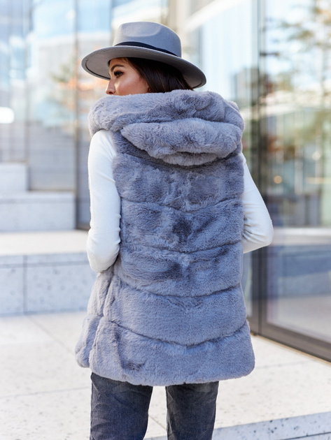 Szara kamizelka futrzana z kapturem Foggia OCH BELLA