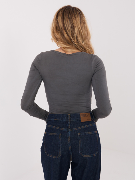 Grafitowa bluzka z guzikami przy dekolcie