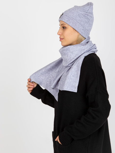 Hurt Jasnofioletowy damski komplet zimowy z szalikiem