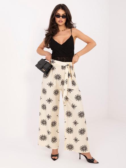 Jasnobeżowo-czarne damskie spodnie palazzo na lato