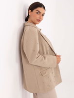 Beżowa elegancka marynarka z cyrkoniami