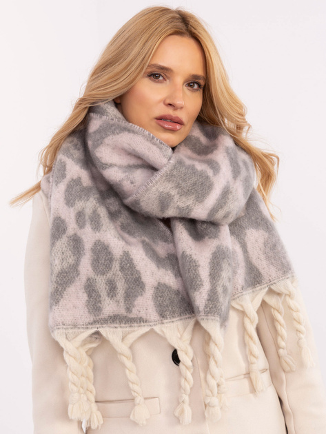 Hurt Jasnoróżowo-szary szal w zwierzęce wzory